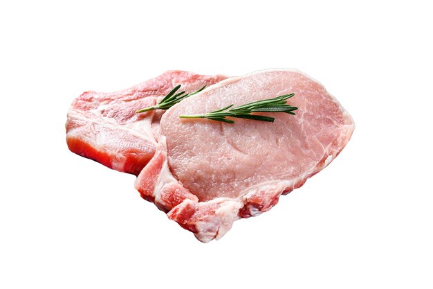 Raw pork chop steak Organic meat Isolated on white background