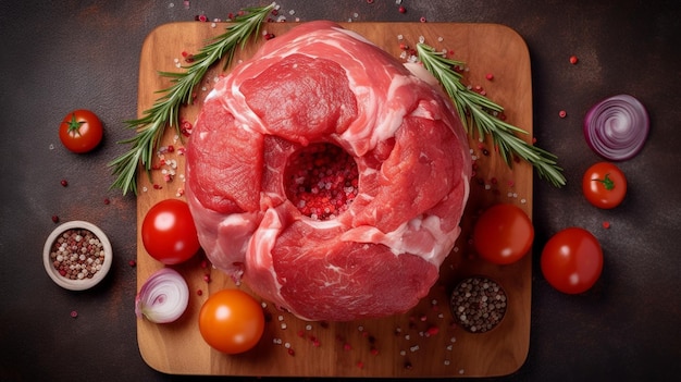 Photo raw pork knuckle for cooking top down view
