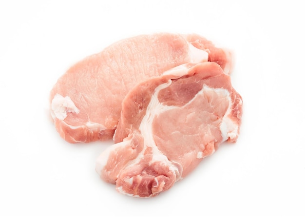 raw pork loin isolated on white background. chop pork loin isolated on white background. pork loin