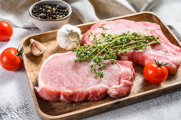 Raw pork loin steak.   