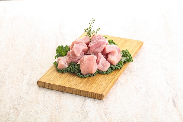 Raw pork meat cubes for coocking