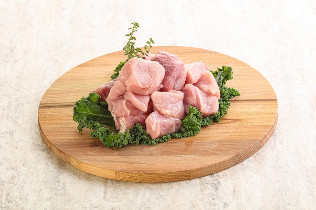 Raw pork meat cubes for coocking