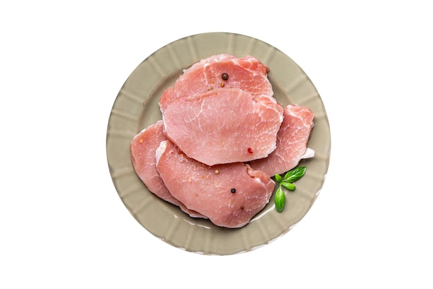 생 돼지 고기 컷 슬라이스 스테이크 신선한 식사 테이블에 음식 간식 복사 공간 음식 배경 소박한