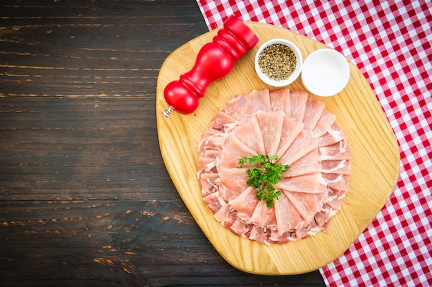 Raw pork meat slice