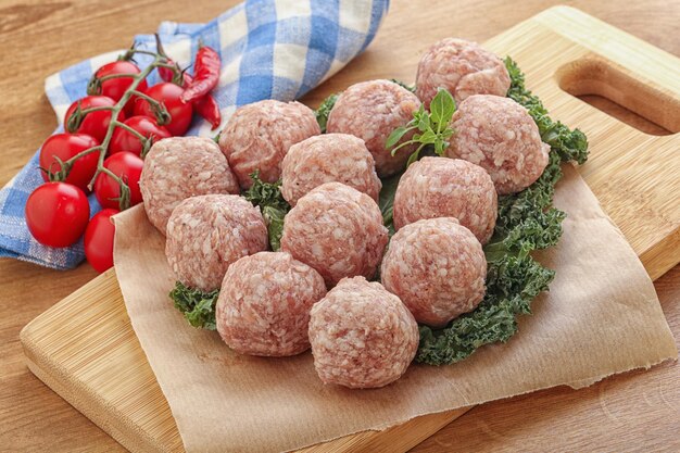 Photo raw pork meatball for cooking