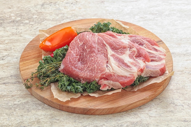 Raw pork neck slice steak for cooking