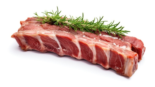 Raw pork ribs on a white background representing the meaty goodness of bbq preparation