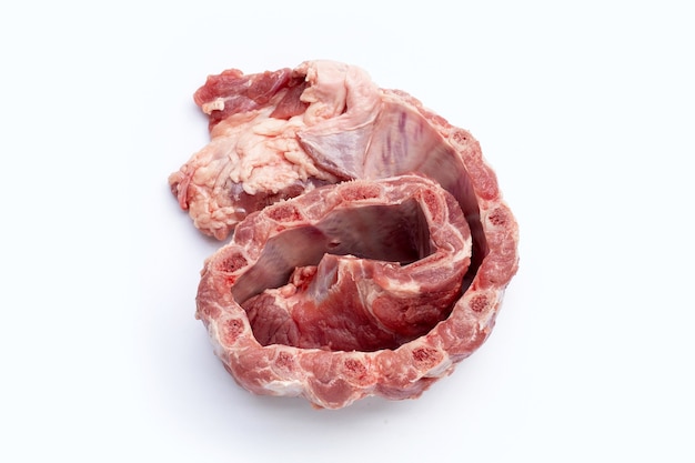 Raw pork ribs on white background.