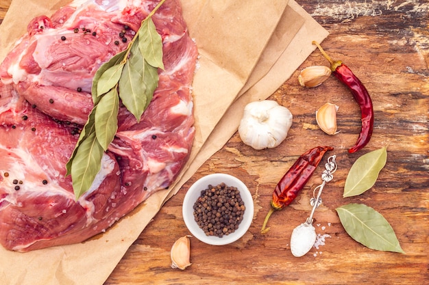 Raw pork shoulder with spices