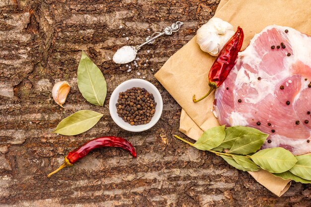 Raw pork shoulder with spices