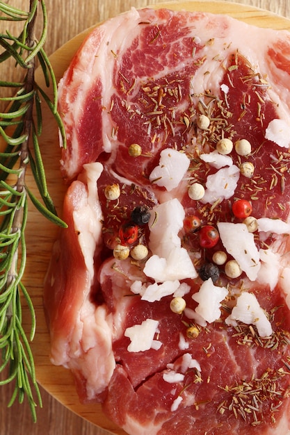 Raw pork steaks with salt and pepper