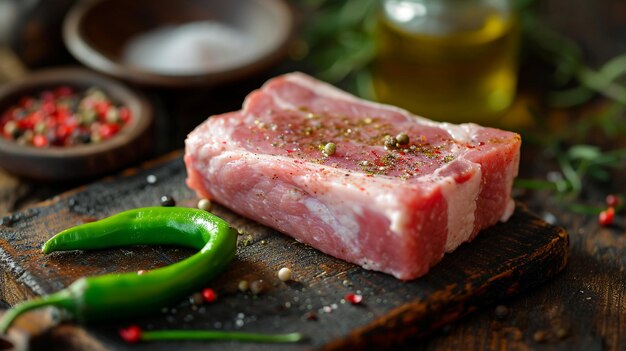 raw pork with spices and herbs