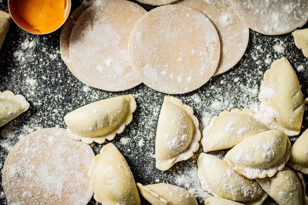 Raw potato dumplings on the table