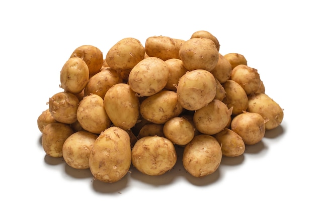 Raw potato isolated on a white surface. Top view.