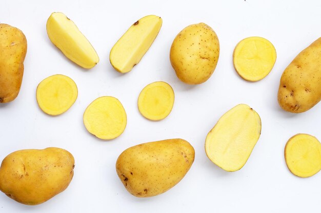 Raw potatoes isolated on white background