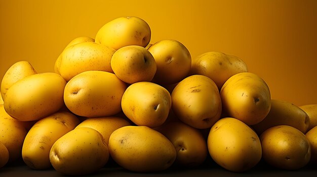 Raw potatoes of same size on yellow background