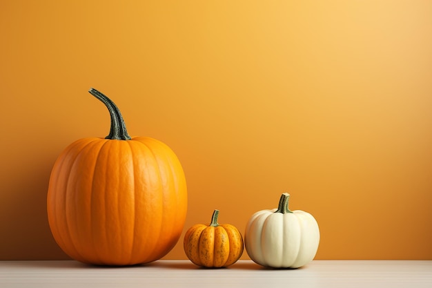 Raw pumpkin arrangement on a yellow background