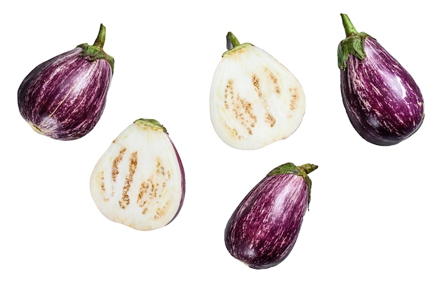 Raw purple Aubergine or eggplant Isolated on white background