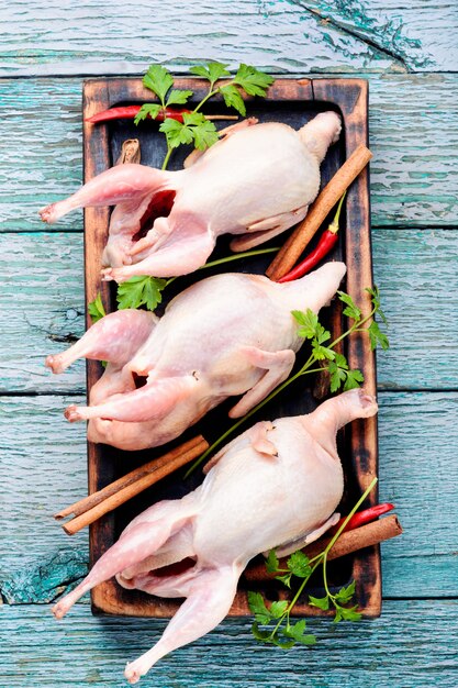 Raw quail with herbs