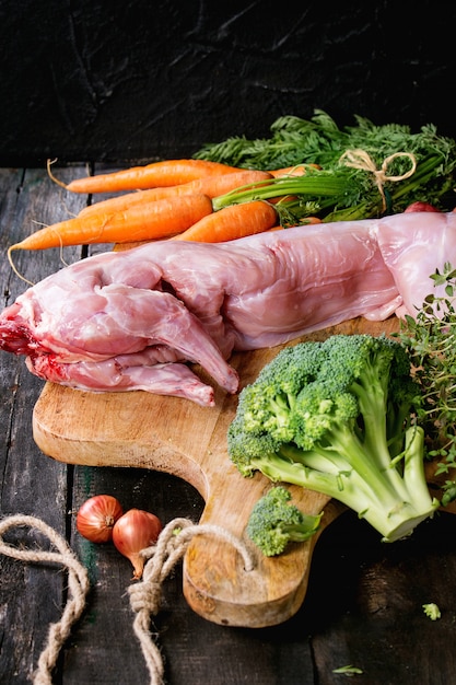 Raw rabbit with vegetables