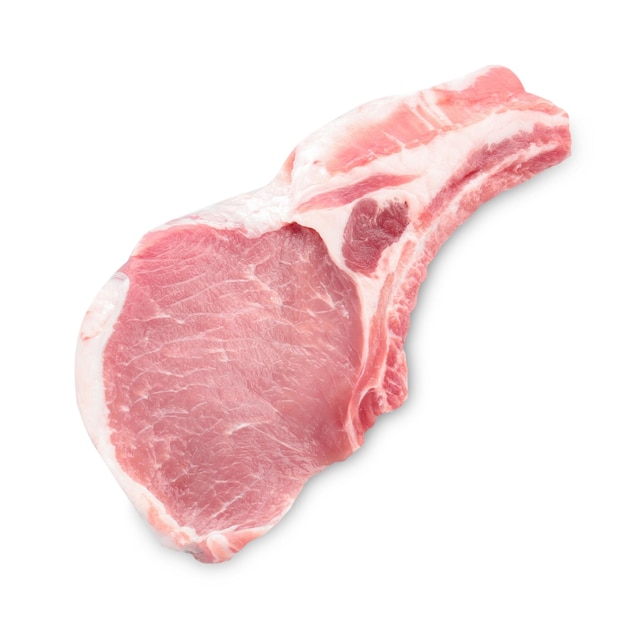 Raw rib eye steak on white background
