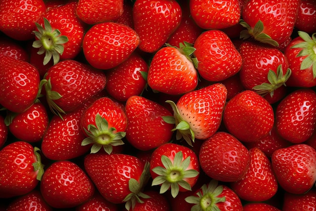 Raw and Ripe Sweet Fruit Many Red Strawberries as Background Generative AI