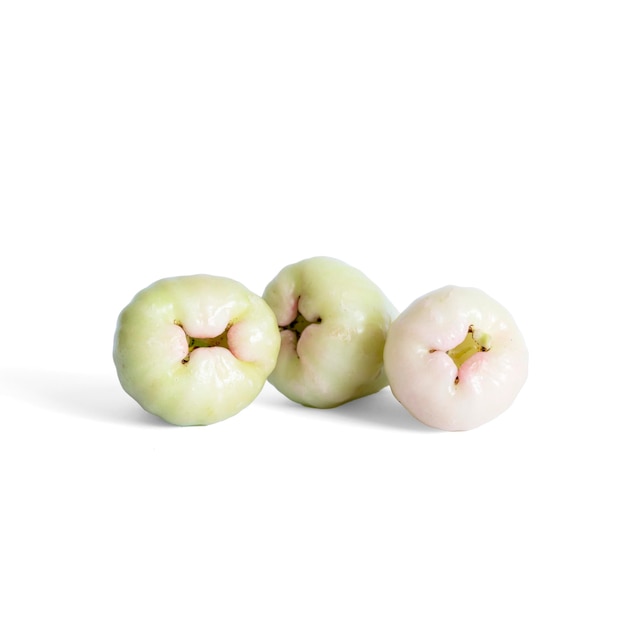 Raw Rose Apple or Chomphu, Indonesian Tropical Fruit isolated on a white background. Clipping path