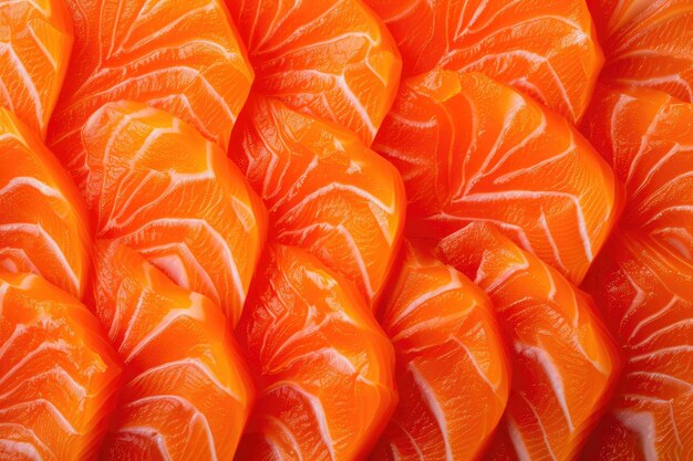 Photo raw salmon arranged in rows top view
