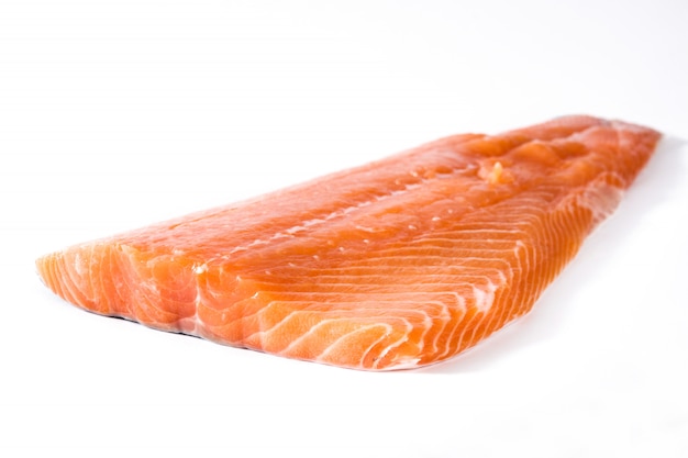 Raw salmon fillet isolated on white