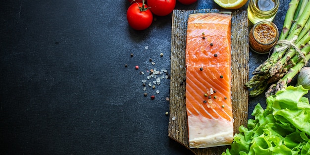 raw salmon fish seafood fresh ingredient diet pescetarian