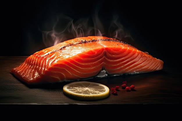Photo raw salmon steak bonefire generative ai
