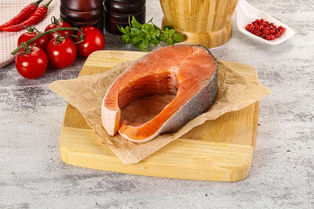 Raw salmon steak for cooking