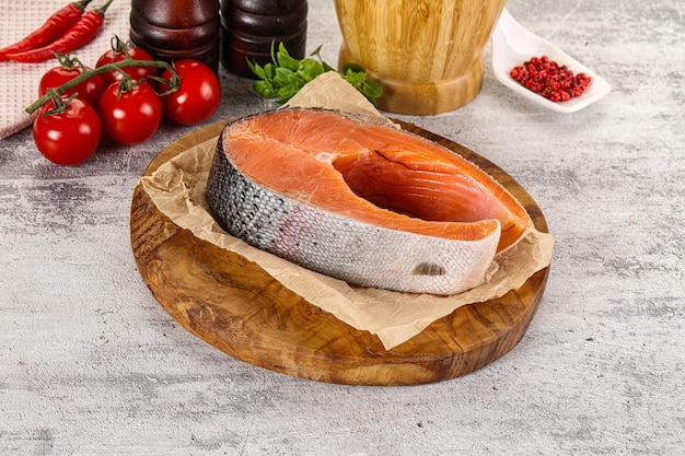 Raw salmon steak for cooking