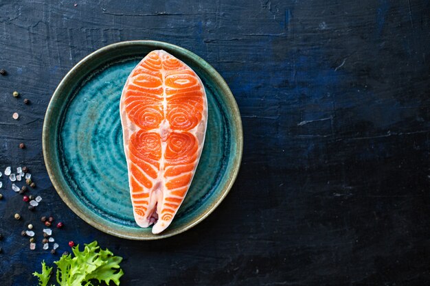 raw salmon steak fillet