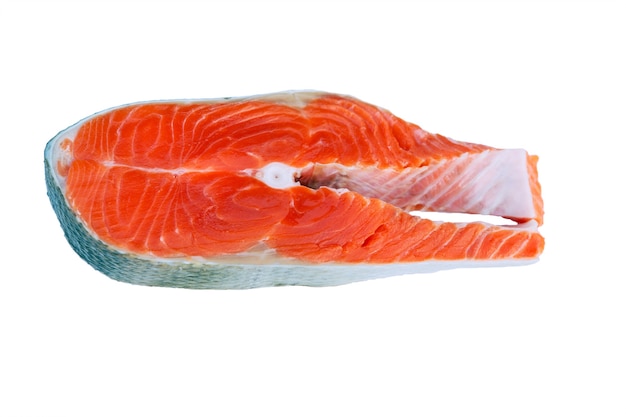 Raw salmon steak isolated on white