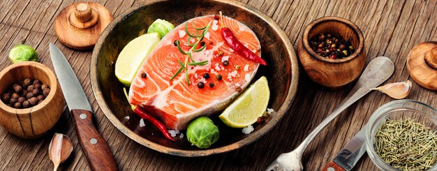 Raw salmon steak