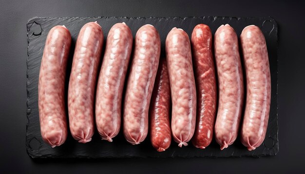 Raw sausages from pork and beef meat Isolated on white background