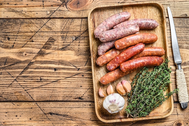 Raw Sausages variation, beef and pork meat.