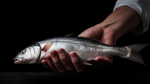 Raw Sea Bass Held by a Chef's Hand