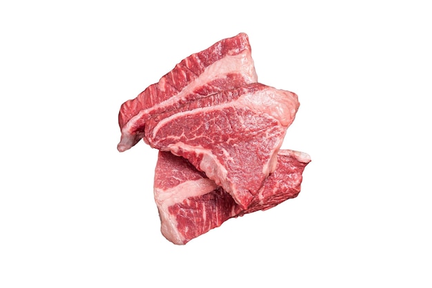 Raw Silverside sirloin beef steak cut on butcher tray Isolated on white background