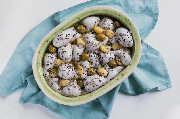 Raw sourdough focaccia with olives