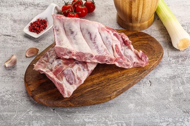 Raw spare pork ribs for barbecue