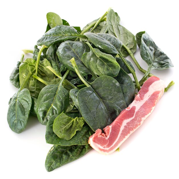 Raw spinach and bacon