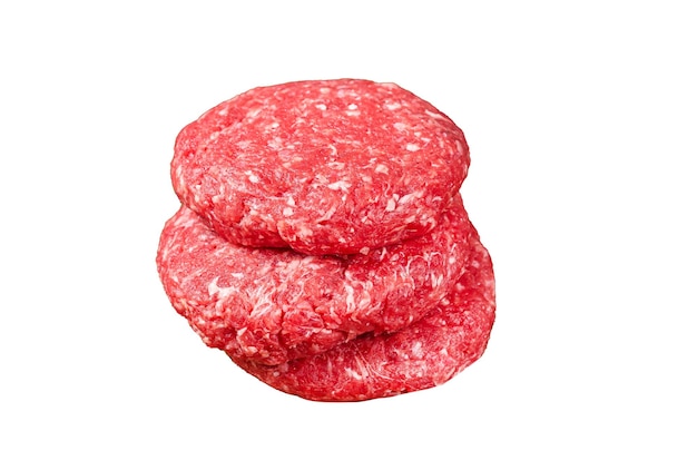 Raw steak cutlets of patty met gehakt vlees geïsoleerd op witte achtergrond top view