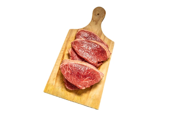 Photo raw steak on a wooden cutting board