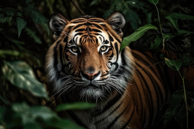 Фото Потрясающий снимок мощного тигра, демонстрирующего свое доминирование в естественной среде обитания