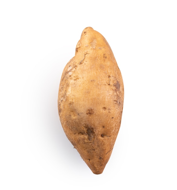 Raw sweet potato yam isolated on white table background, clipping path, cut out, close up.
