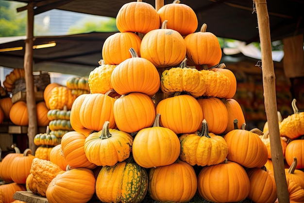 Raw sweet pumpkins stacked for sale at a traditional market in Seoul South Korea s Dongjak gu