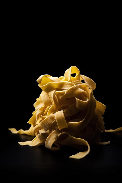 Photo raw tagliatelle pasta isolated on black background as package design element