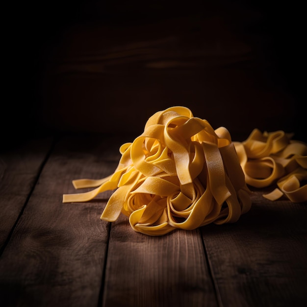 Photo raw tagliatelle pasta on wooden background